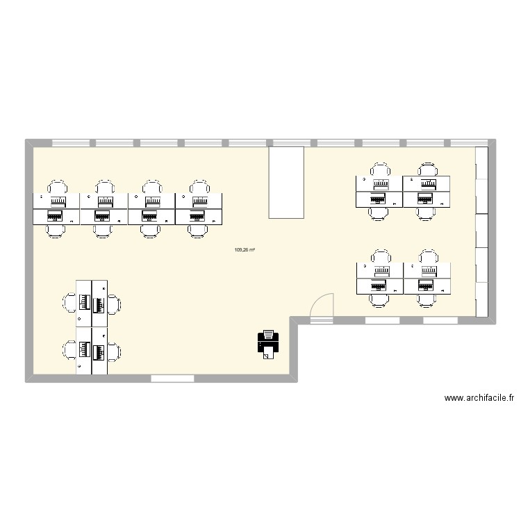 Bureau S. Plan de 1 pièce et 109 m2