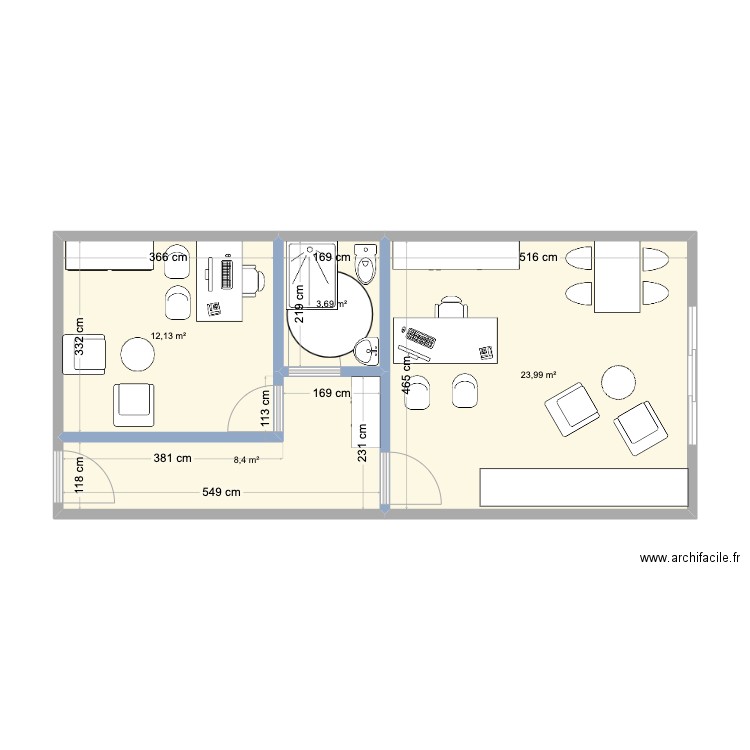 Projet cab 2. Plan de 4 pièces et 44 m2