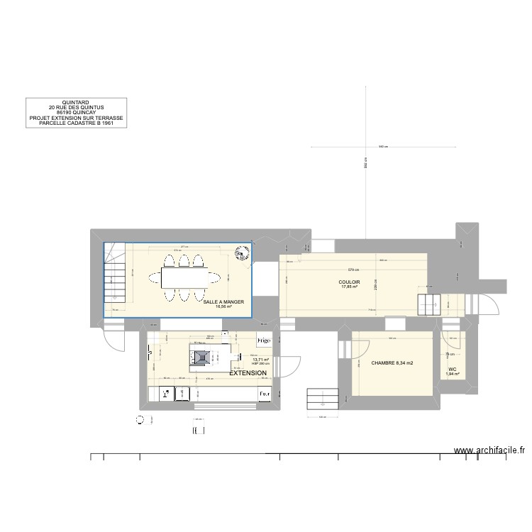 CUISINE SALLE A MANGER. Plan de 5 pièces et 58 m2