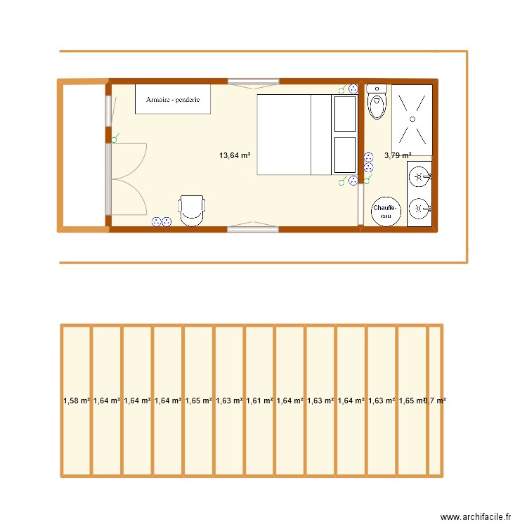 Plan lodge. Plan de 15 pièces et 38 m2