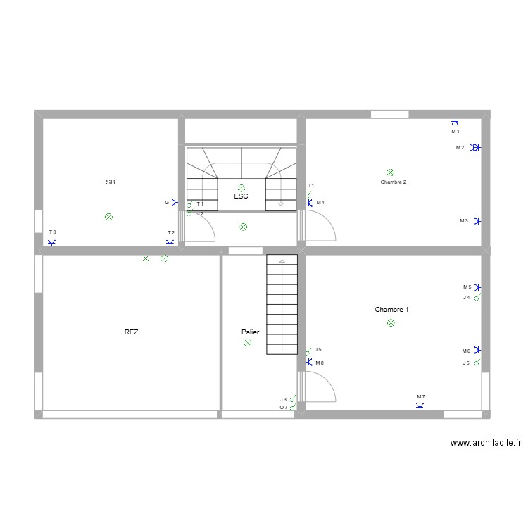 1 etage. Plan de 7 pièces et 83 m2