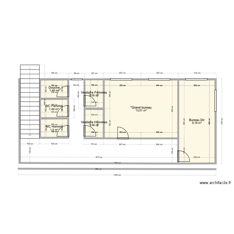 Bureau Snoop version 2. Plan de 7 pièces et 30 m2