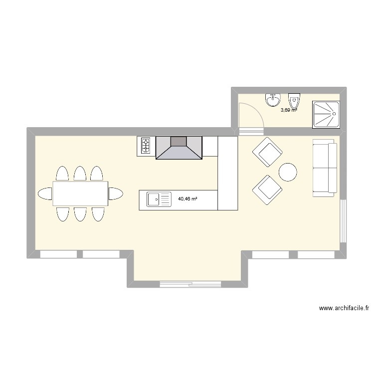 quincho. Plan de 2 pièces et 44 m2