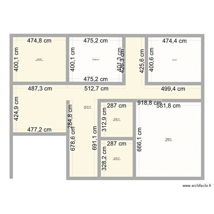 20/25 m. Plan de 7 pièces et 174 m2