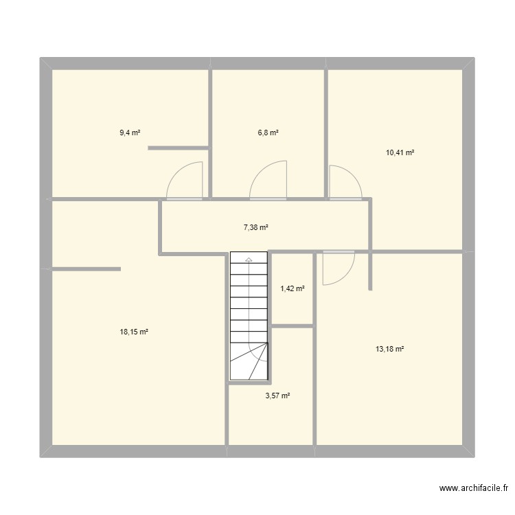 r+1. Plan de 8 pièces et 70 m2