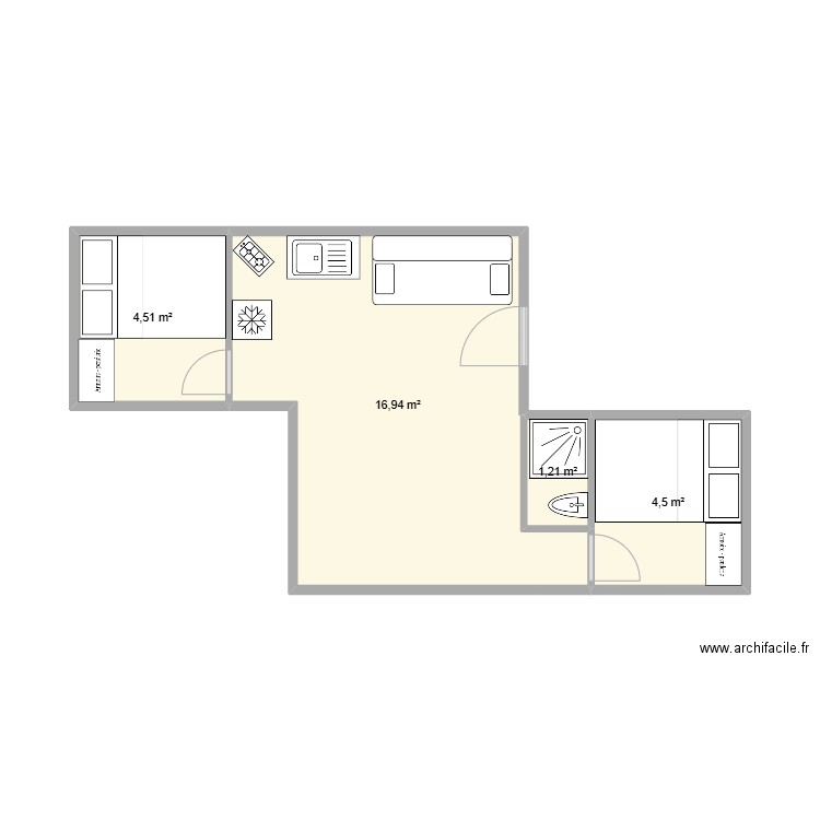 ALGECOS EN Z. Plan de 4 pièces et 27 m2