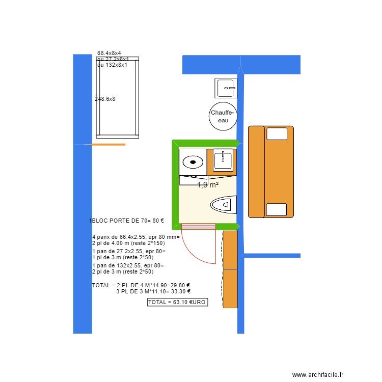 NIEUL Buanderie/WC v4. Plan de 1 pièce et 2 m2