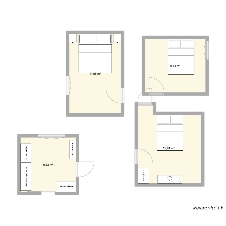 Savolles. Plan de 4 pièces et 42 m2