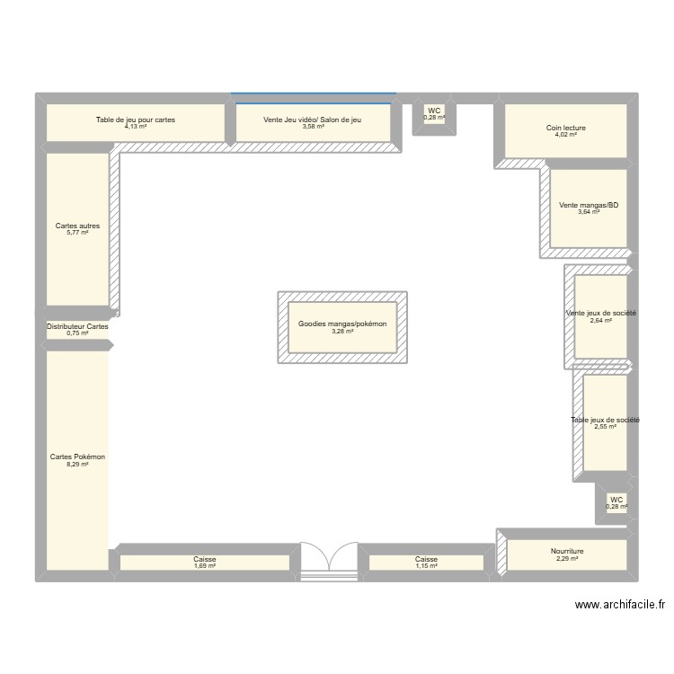 Projet Magasin papa. Plan de 15 pièces et 44 m2