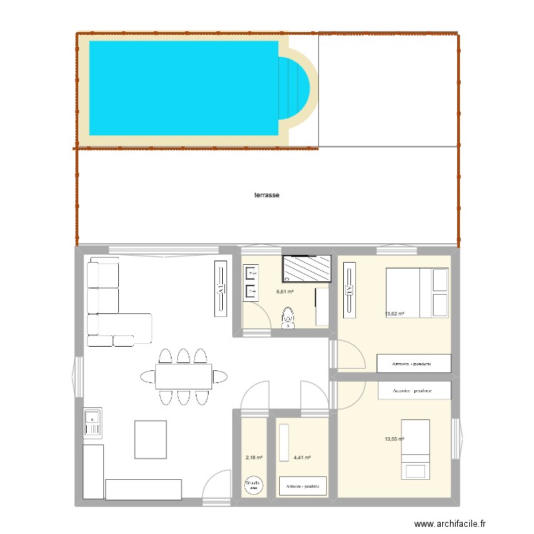 ofvf. Plan de 5 pièces et 40 m2