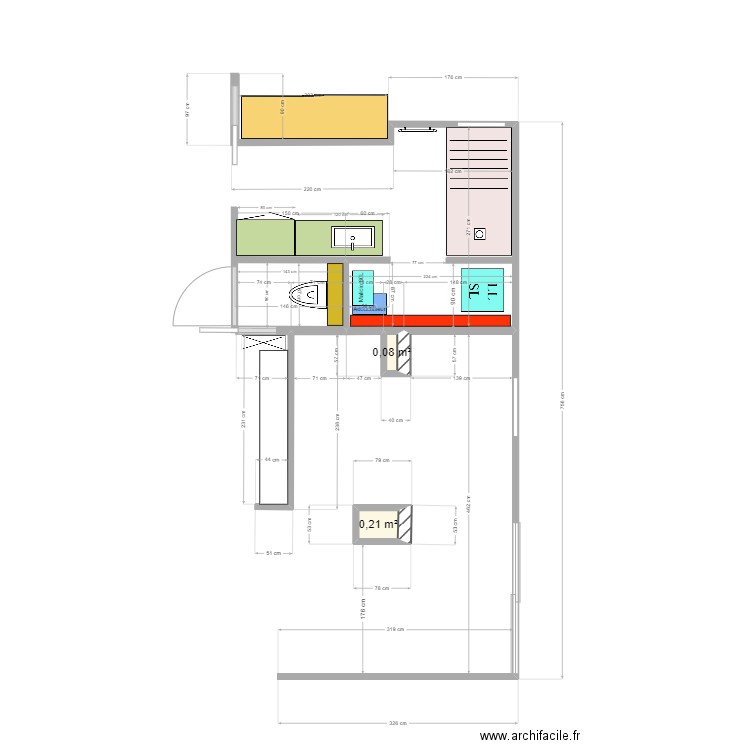 Salle de bain et cuisine V1. Plan de 2 pièces et 0 m2