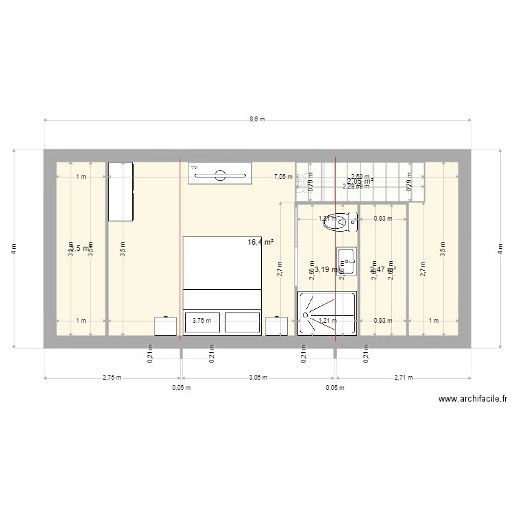 gyselle. Plan de 7 pièces et 58 m2