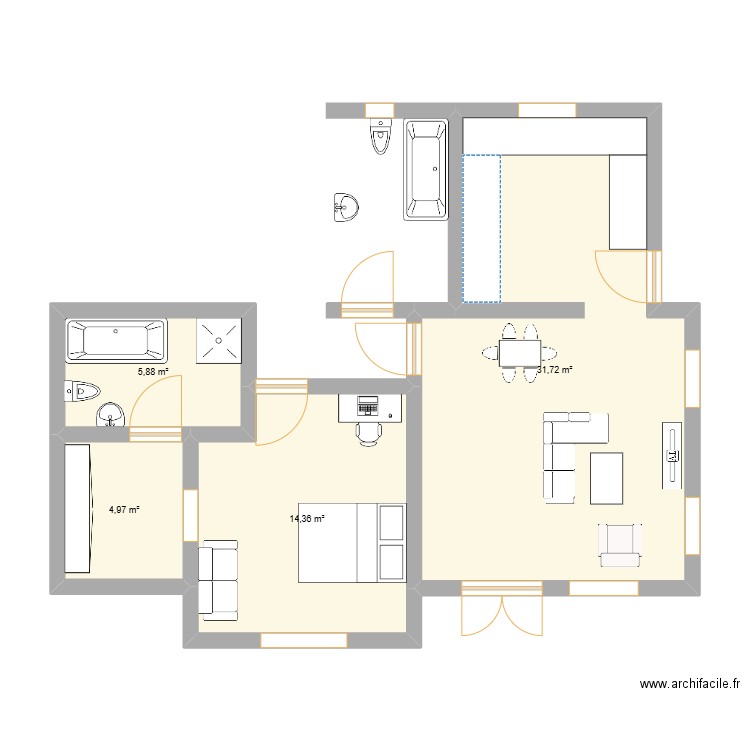 Ma Maison Mengo. Plan de 4 pièces et 57 m2