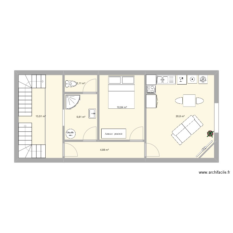 1°Etage. Plan de 6 pièces et 58 m2