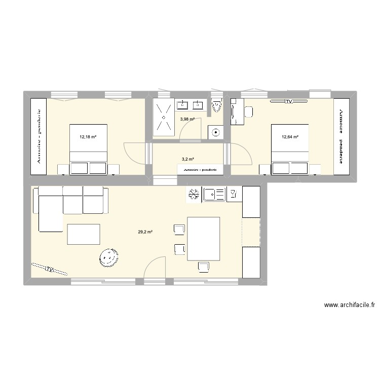 Petite maison Pouldergat. Plan de 5 pièces et 61 m2