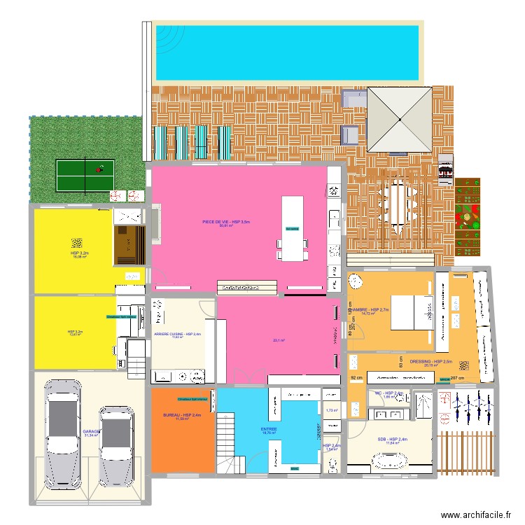 PLAN CLIM MAISON IA RDC . Plan de 18 pièces et 234 m2