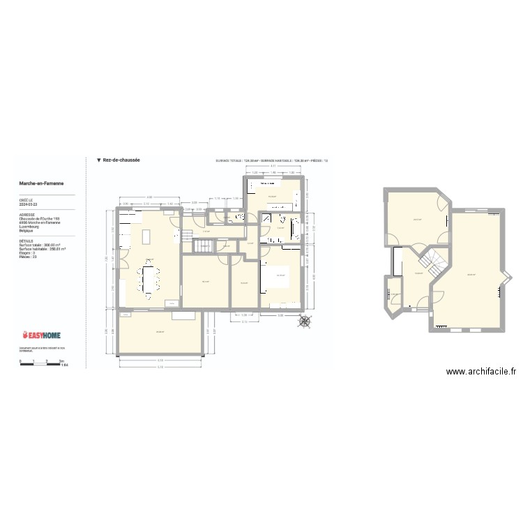 CdO RDC. Plan de 16 pièces et 207 m2