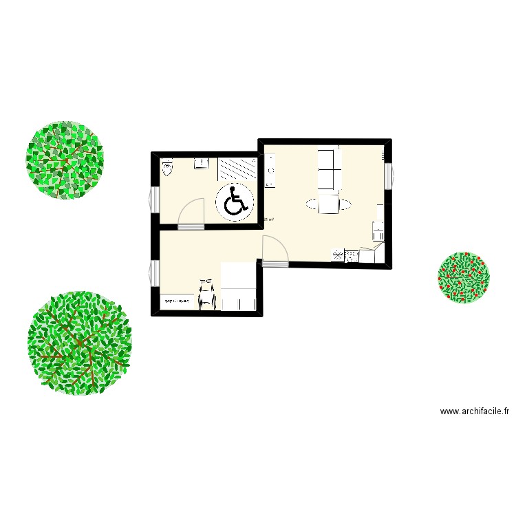 Réaménagement 20/03. Plan de 1 pièce et 43 m2