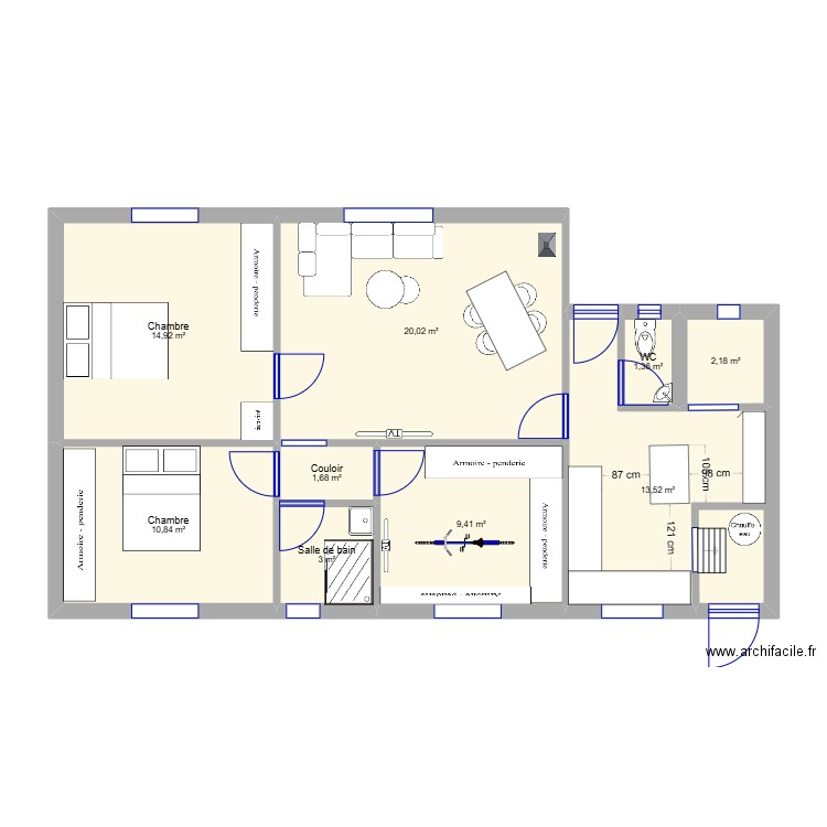 maison pau1. Plan de 9 pièces et 77 m2