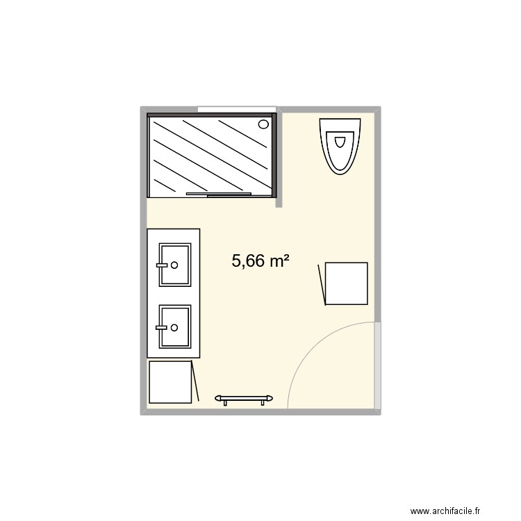 sdb 1ere ebauche. Plan de 1 pièce et 6 m2