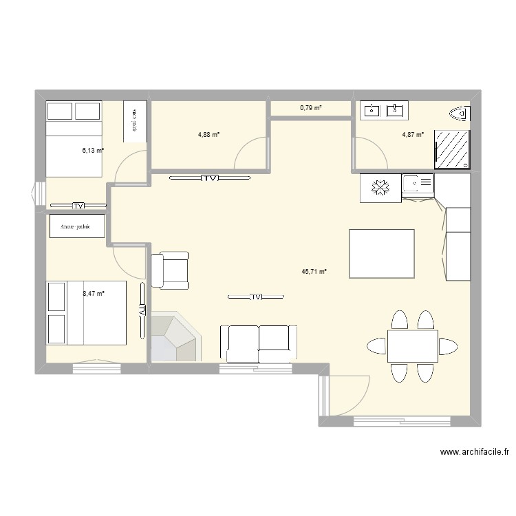 CHELLES2. Plan de 6 pièces et 71 m2