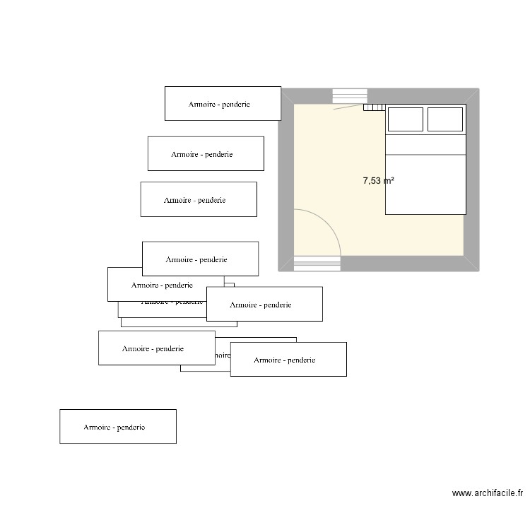 Chambre cindy . Plan de 1 pièce et 8 m2