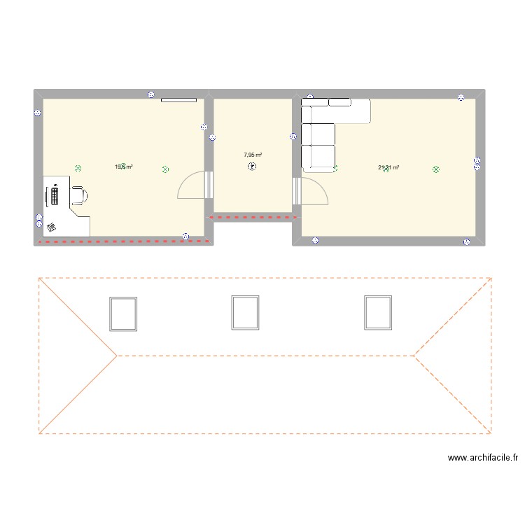 Etage. Plan de 3 pièces et 49 m2