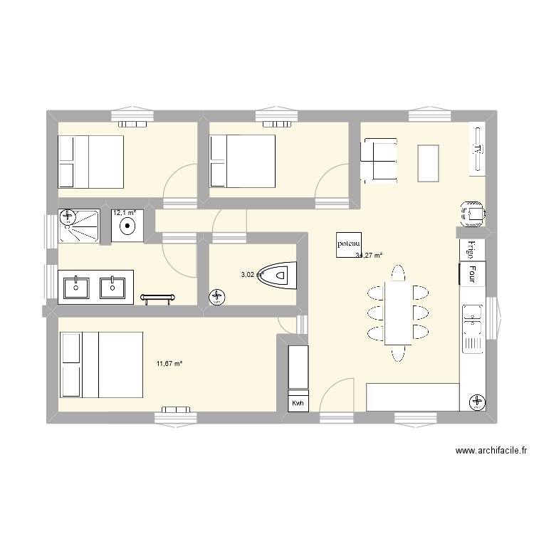 maison ploum. Plan de 4 pièces et 61 m2