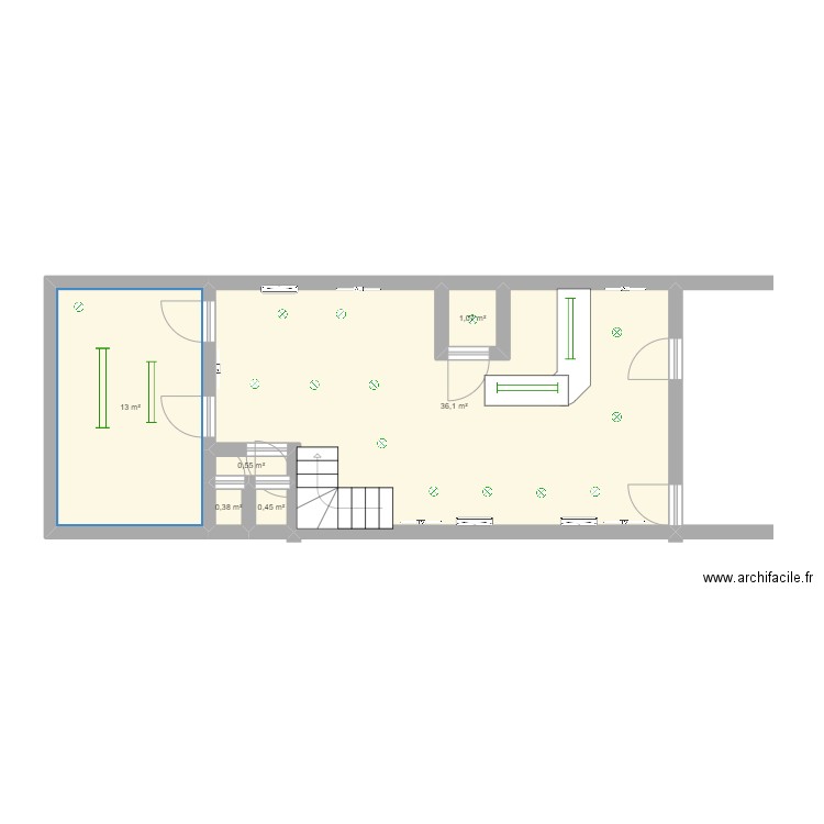 bar . Plan de 6 pièces et 52 m2