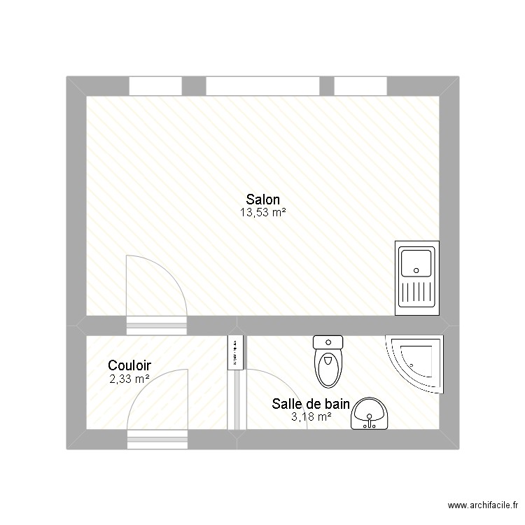 champetier studio. Plan de 3 pièces et 19 m2