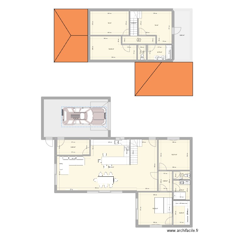 150m2 L. Plan de 17 pièces et 196 m2