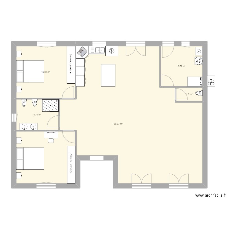 plan martial. Plan de 5 pièces et 124 m2