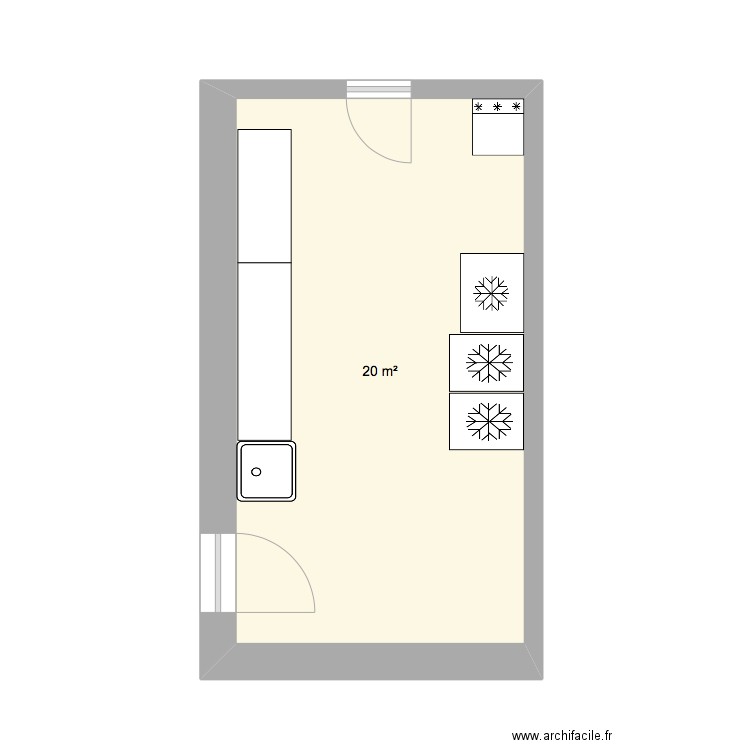 ATELIER CUISINE ET BUANDERIE. Plan de 1 pièce et 20 m2