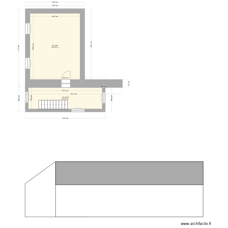 644-ETAGE. Plan de 2 pièces et 40 m2