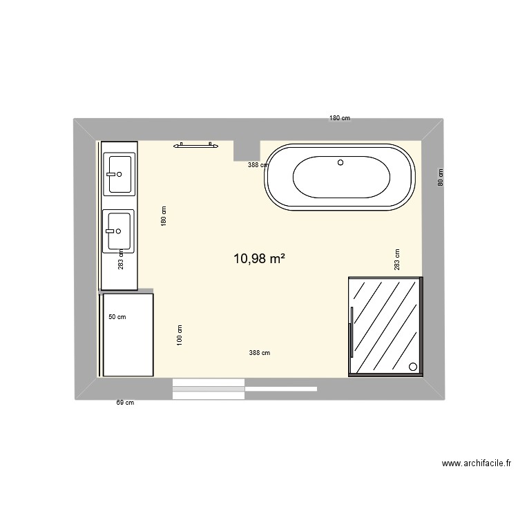 SDB BAGUER. Plan de 1 pièce et 11 m2