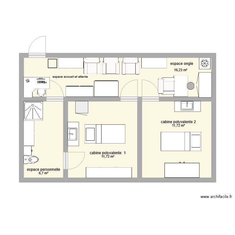 plan institut ojasmin . Plan de 4 pièces et 46 m2