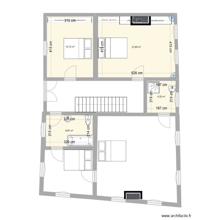 rdc. Plan de 4 pièces et 46 m2