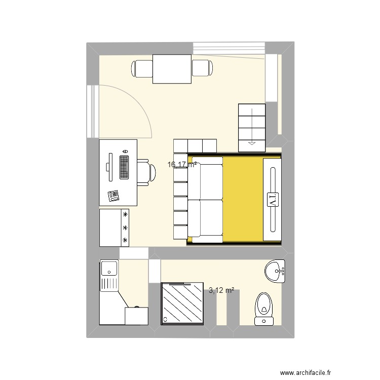 AGEN_1.1. Plan de 2 pièces et 19 m2