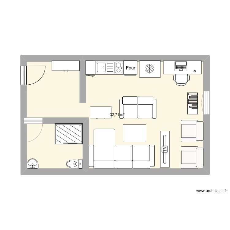 Plan futur appart 2025. Plan de 1 pièce et 33 m2