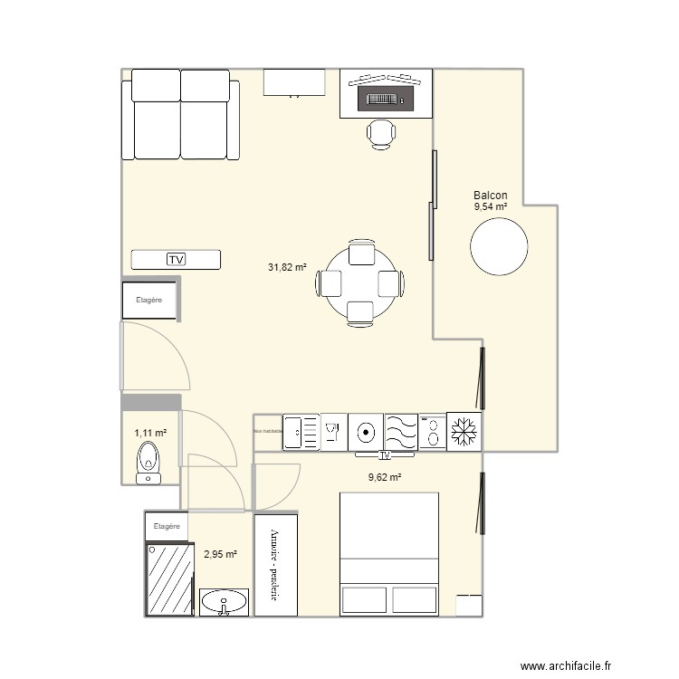 plan salon. Plan de 6 pièces et 55 m2