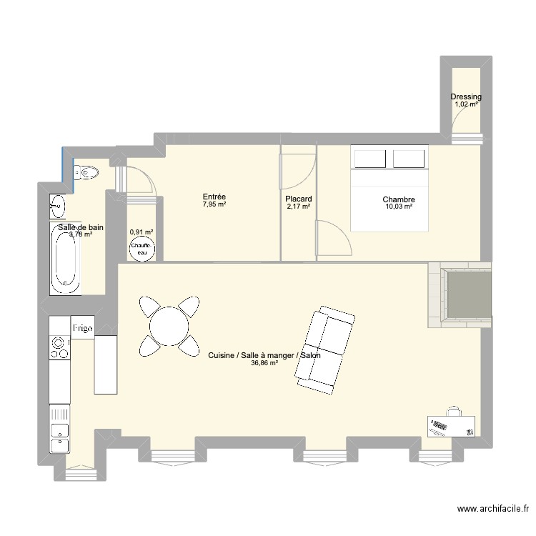 Appartement Loft. Plan de 7 pièces et 63 m2