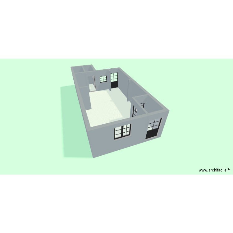 RdC Vue intérieure  V1 . Plan de 3 pièces et 48 m2