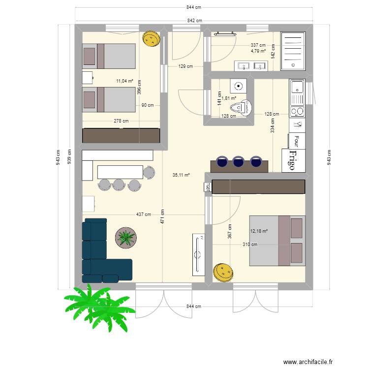 MARTIN. Plan de 5 pièces et 65 m2