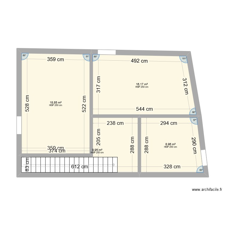 ETAGE 1. Plan de 4 pièces et 54 m2