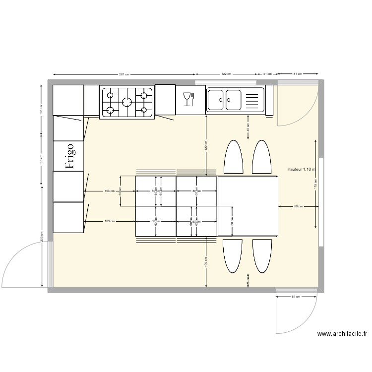 Cuisine1. Plan de 1 pièce et 21 m2