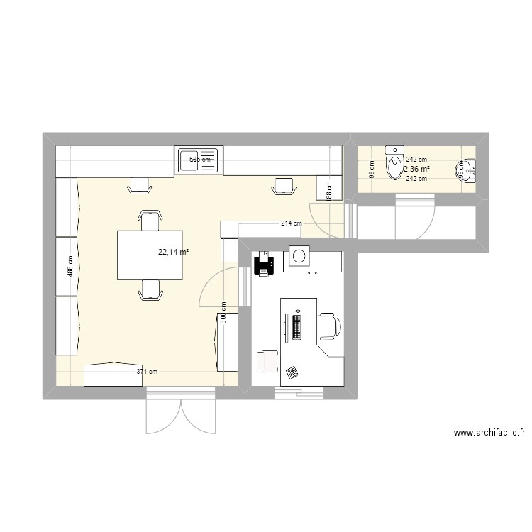 Khoudia BUREAU. Plan de 2 pièces et 25 m2