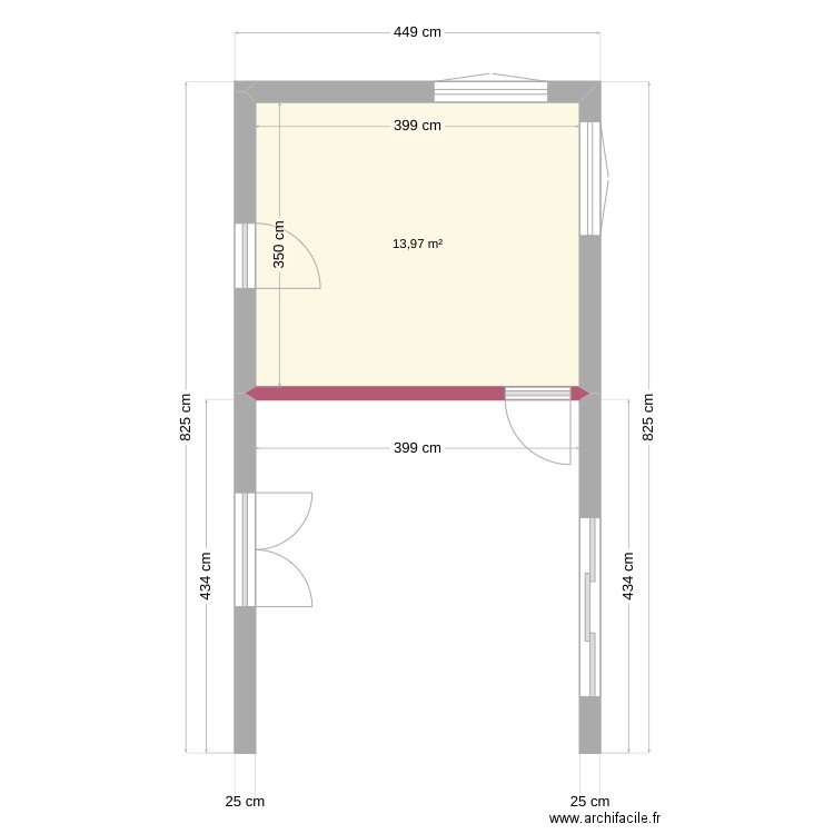 Cuisine. Plan de 1 pièce et 14 m2