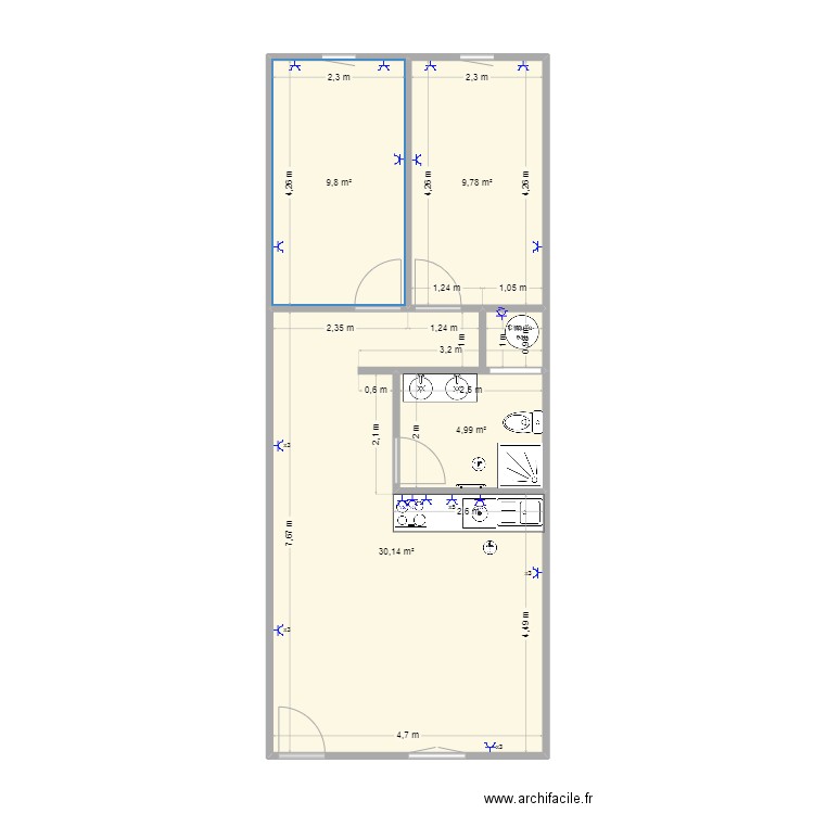 Idee. Plan de 4 pièces et 55 m2