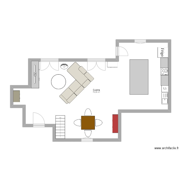 Salon v3. Plan de 1 pièce et 75 m2