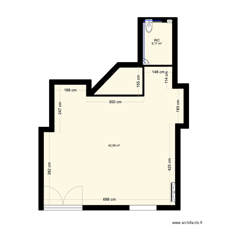 Local pro. Plan de 2 pièces et 48 m2